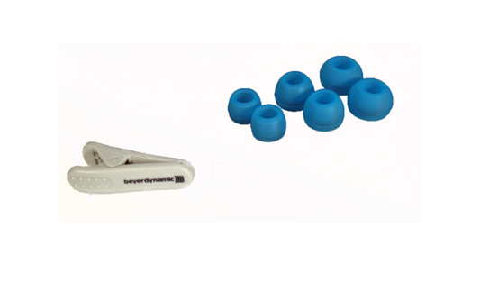 Set Ohrpassstücke, eisblau. Je 2x Größen S, M, L und 1x Klammer. - Original beyerdynamic Art. Nr.